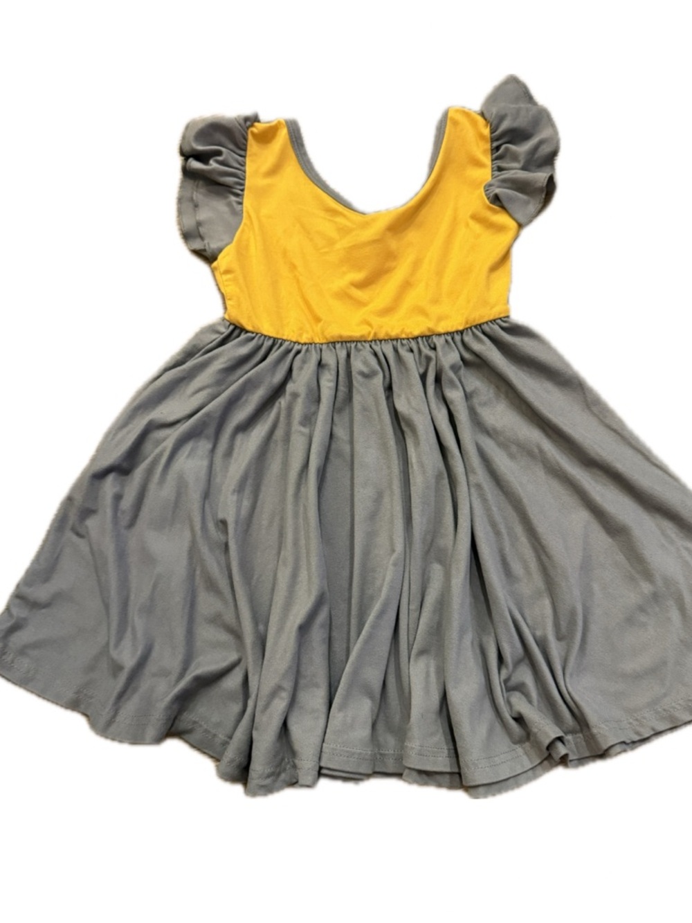 Dot Dot Smile Toddler Girl Dress 2T Yellow Gray Twirl Dress Ruffle Sleeve